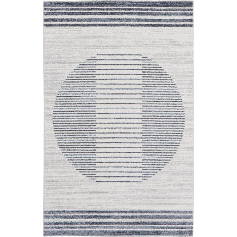 Scandinavian Charm Ivory & Blue Stripe Synthetic Rug, 2'2" x 4'