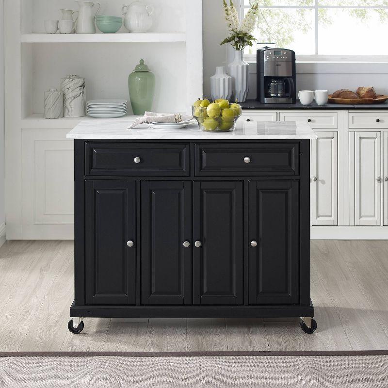 Crosley 42" Avery Kitchen Island/Cart Distressed Black/White Marble: Traditional Style, 6 Shelves, 2 Drawers, Locking Wheels