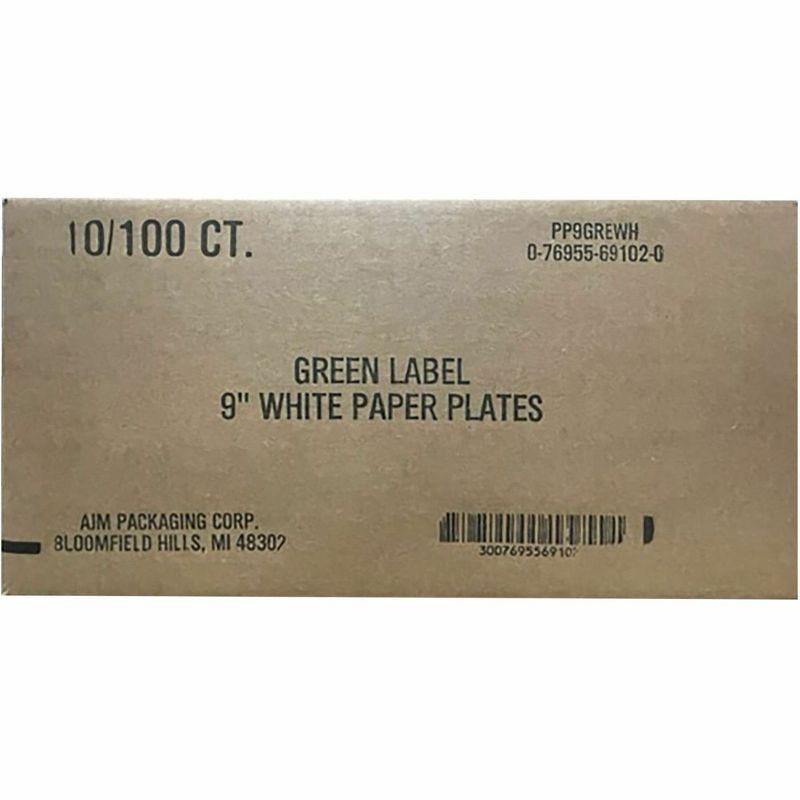 AJM Packaging Corporation White Paper Plates, 9" Dia, 100/Pack, 10 Packs/Carton (Set of 10)