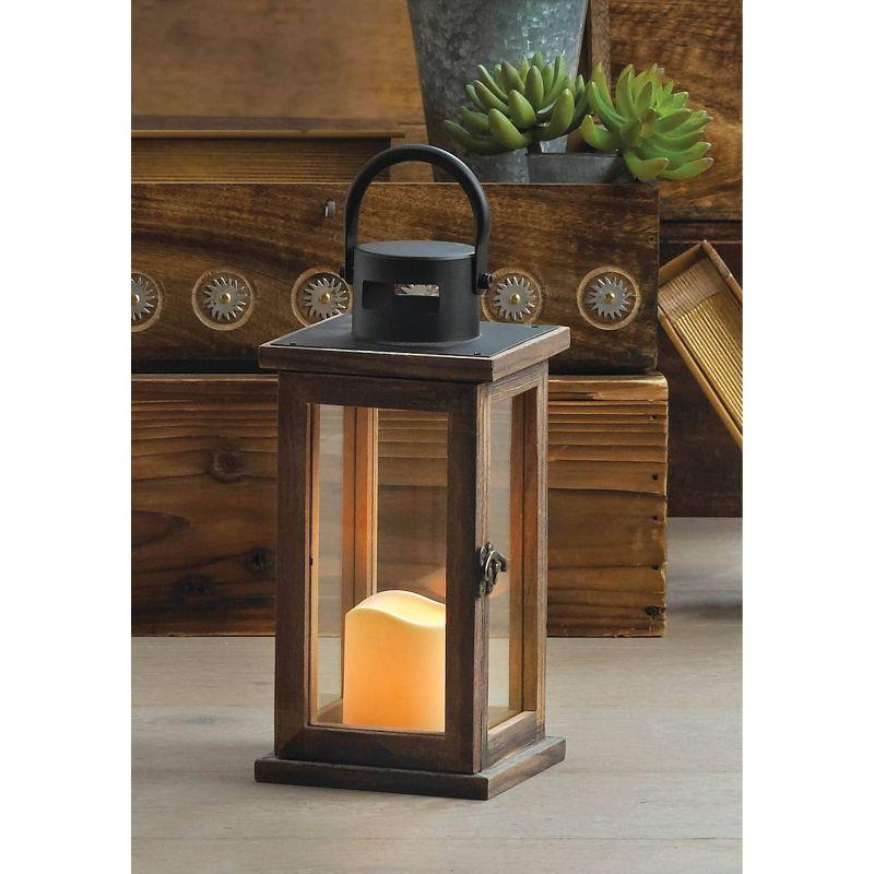 7.1" Wood Lodge Outdoor Lantern with LED Candle Brown - Zingz & Thingz: Indoor/Outdoor Votive Holder, Tabletop Display