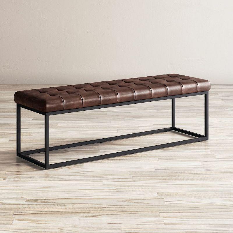 Global Archive 55" Genuine Distressed Leather Ottoman Bench