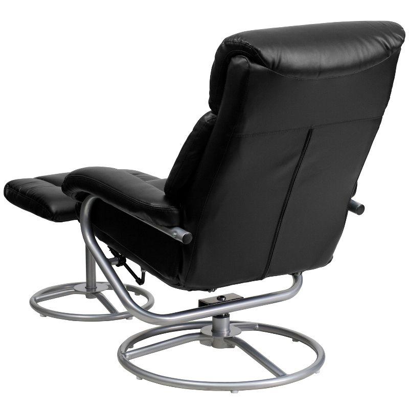 Luxurious Black Leather Swivel Recliner & Ottoman with Metal Base