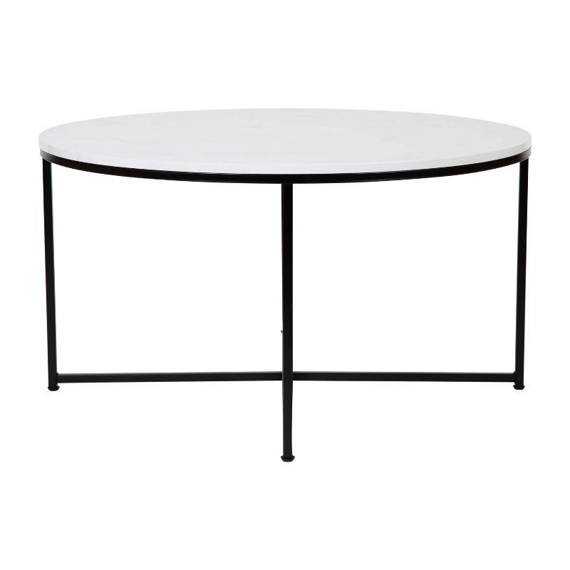 Marble Elegance 35.5" White and Matte Black Round Coffee Table