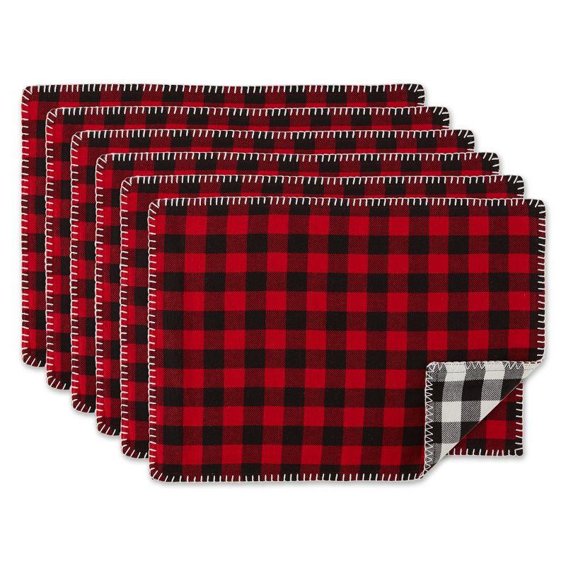 DII Buffalo Check Placemat Set 6 Piece, Red & Black, 13x19"