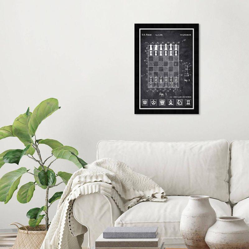 Black and White Chess Game Chalkboard Framed Canvas Print