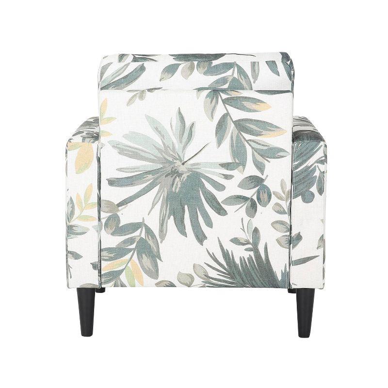 Cream and Green Floral Plush Wood Accent Chair