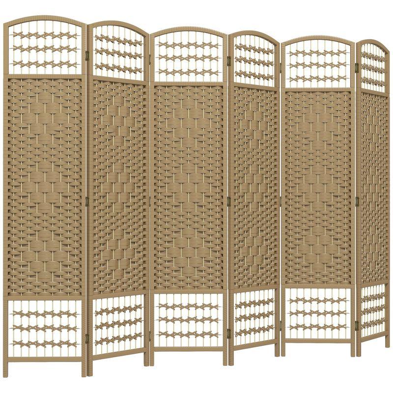 HOMCOM 6 Panel Room Divider, Folding Privacy Screen, 5.6' Room Separator, Wave Fiber Freestanding Partition Wall Divider, Natural