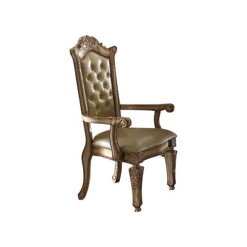 27" Vendome Accent Chair Bone Synthetic Leather/Gold Patina Finish - Acme Furniture: Tufted, No Assembly, Wood Frame