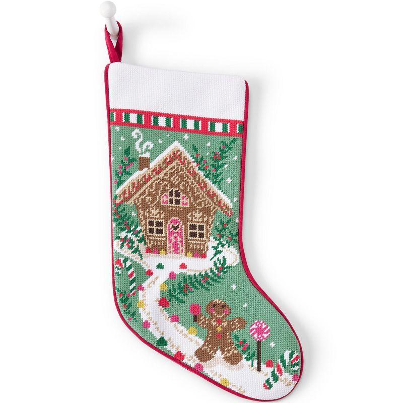 Gingerbread House Needlepoint Christmas Stocking with Velvet Back