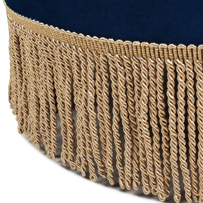 Jennifer Taylor Home Yolanda Upholstered Round Accent Ottoman, Navy Blue Velvet with Gold Trim