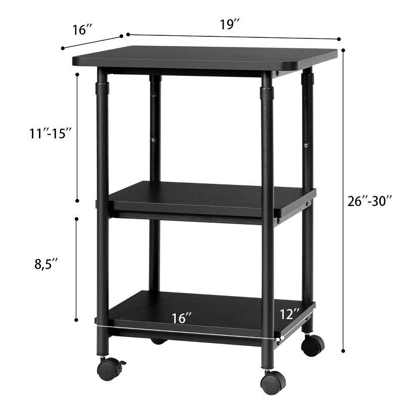 Tangkula 3-Tier Adjustable Rolling Under Desk Printer Cart with 3 Storage Shelves Printer Stand for home office Black