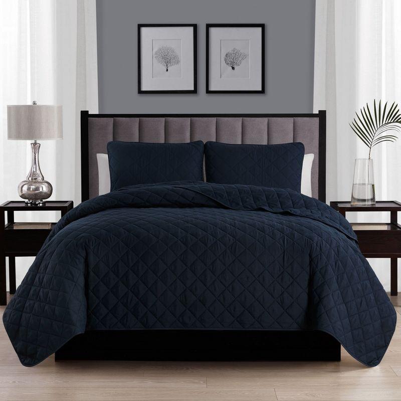 Swift Home | Essential Diamond Stitched 3-Piece Quilt Set Navy Twin/Twin XL