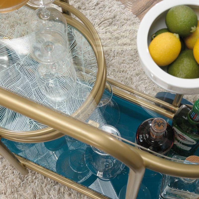 Sauder Coral Cape Metal Cart with Glass Satin Gold: 3-Tier, Safety-Tempered, Mobile