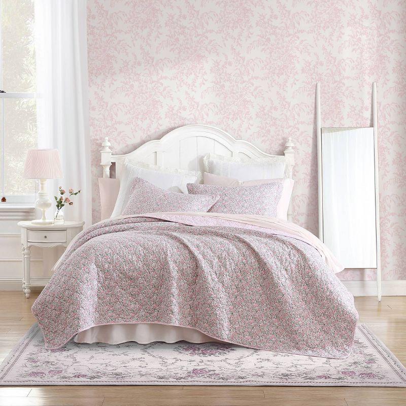 Loveston Full Pink Cotton Reversible Quilt Set