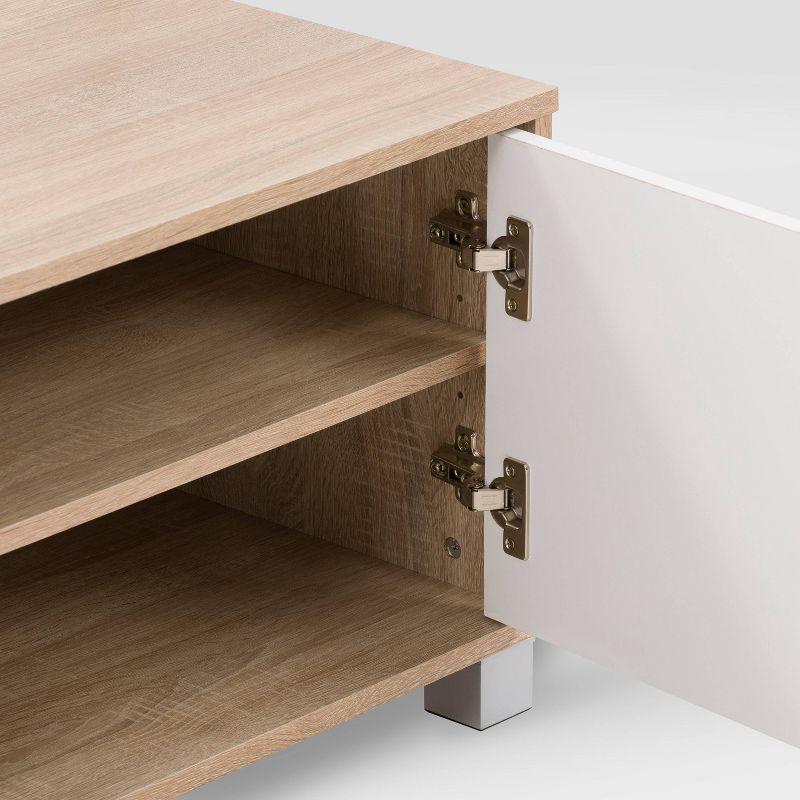 Hollywood TV Stand for TVs up to 85" with Doors Wood Grain White/Brown - CorLiving: Modern Media Console, Laminated MDF