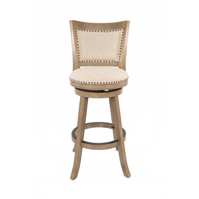 29" Melrose Distressed Barstool Driftwood Ivory - Boraam: Upholstered, Brass Nailhead, Swivel