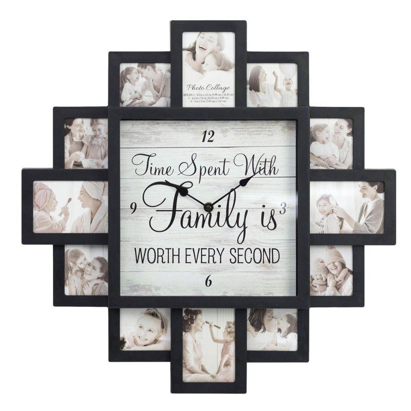 American Art Decor Worth Every Second' Picture Frame Collage Wall Clock Black: Modern Square Analog Display, Indoor Use