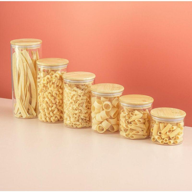 Set of 6 Glass Food Storage Jars with Bamboo Lids