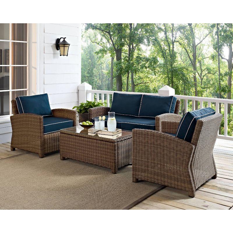 Navy and Brown 4-Piece Wicker Patio Loveseat Set