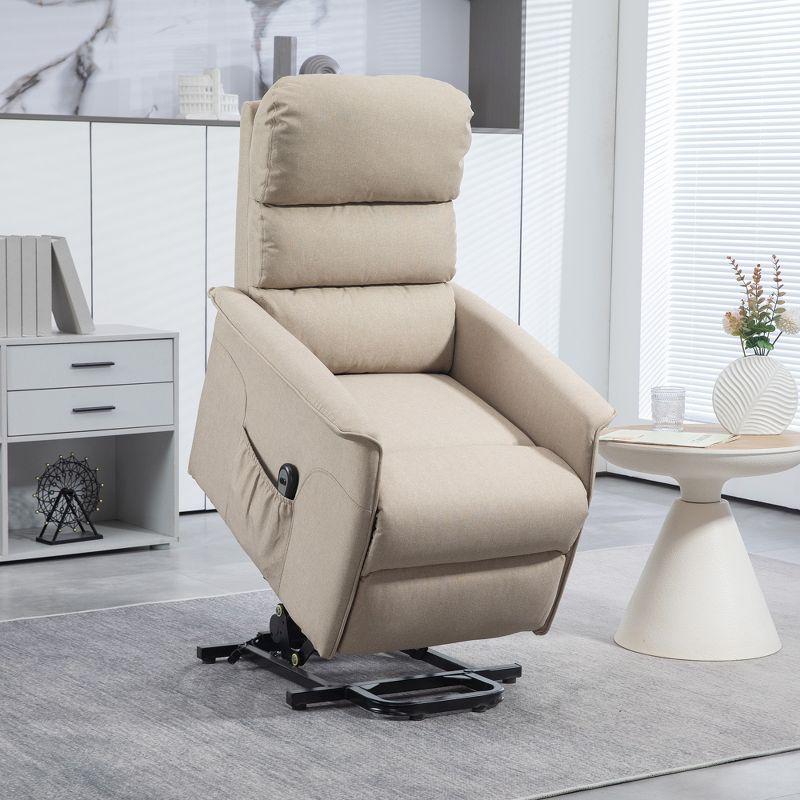 Beige Linen Power Lift Recliner Chair with Metal Frame