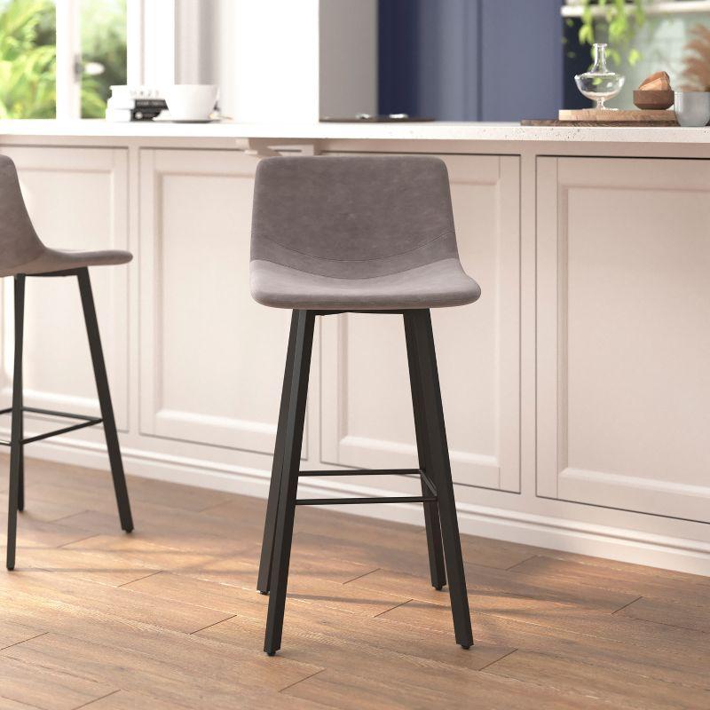 Flash Furniture Set of 2 Commercial Indoor Armless Iron Barstools - Gray LeatherSoft
