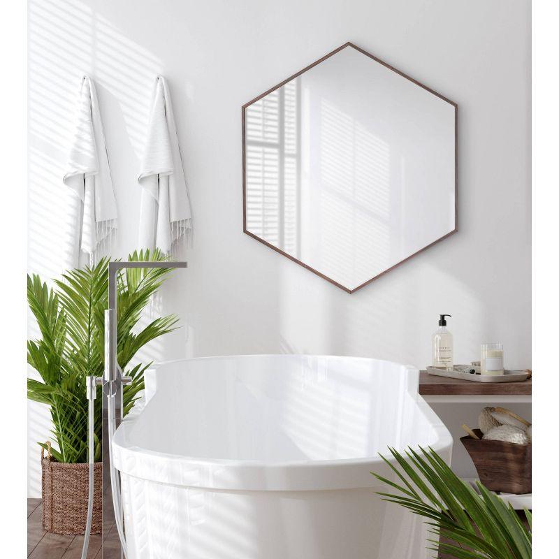 22" x 25" Rhodes Hexagon Wall Mirror Walnut Brown - Kate & Laurel: Modern Plastic Frame, No Assembly Required
