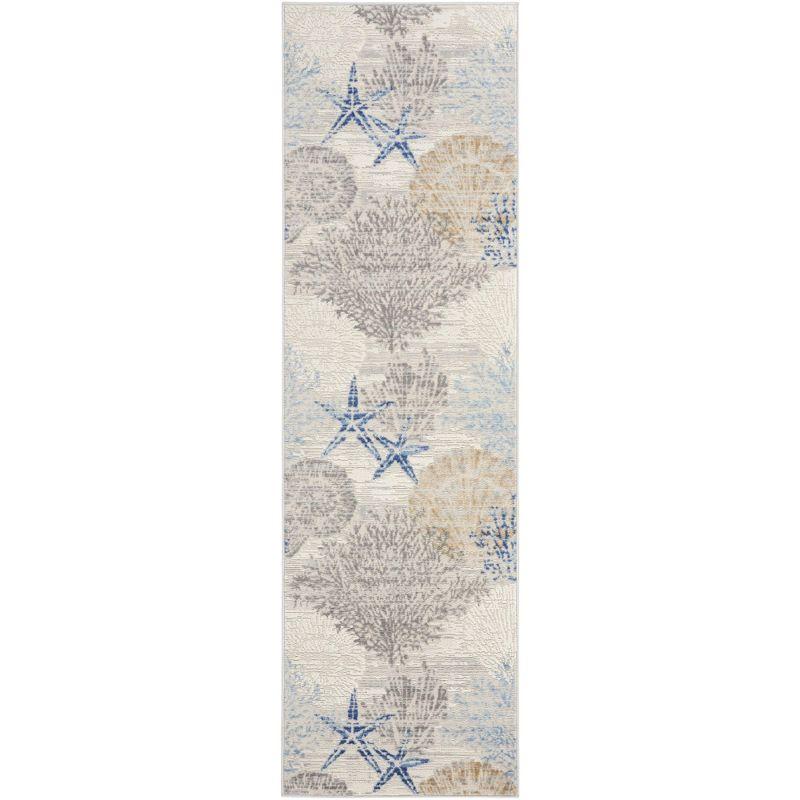 Nourison Pompeii Nautical Indoor Rug Ivory Grey Blue 2'3" x 7'6"