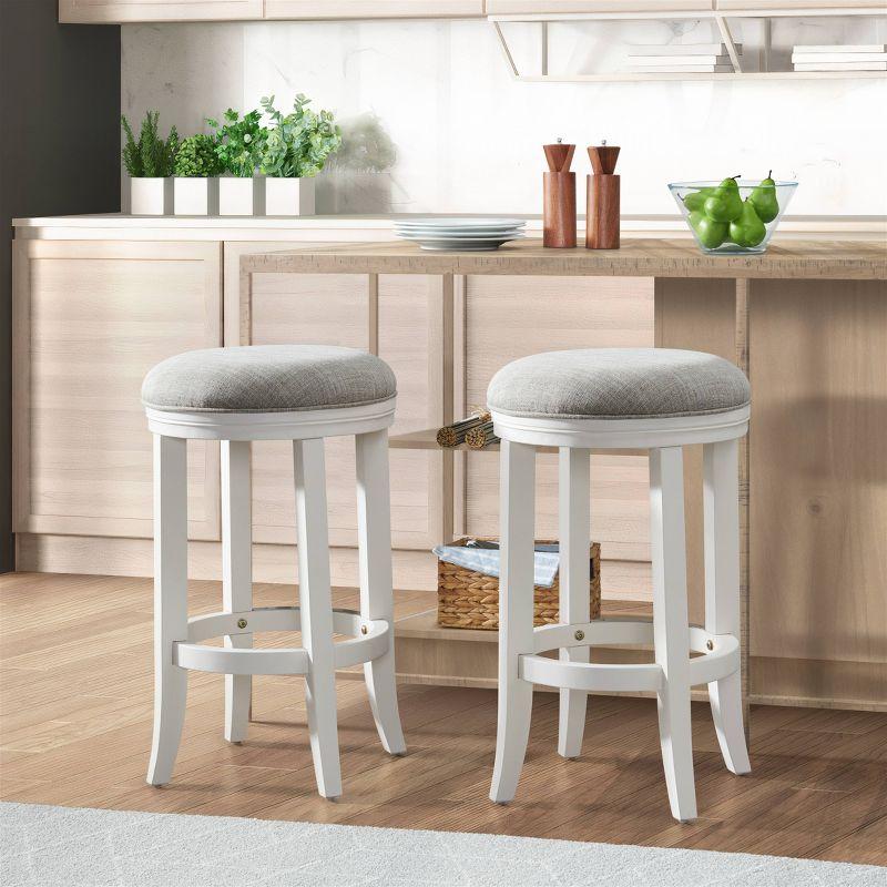 Natick 24.5" White Leather & Rubberwood Counter Stool, Set of 2