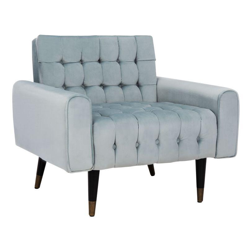 Slate Blue Velvet Tufted Accent Chair with Vintage Black Legs