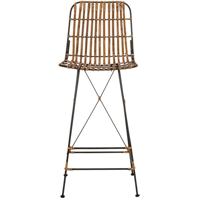Minerva Wicker Bar Stool (Set of 2) - Natural/Black - Safavieh