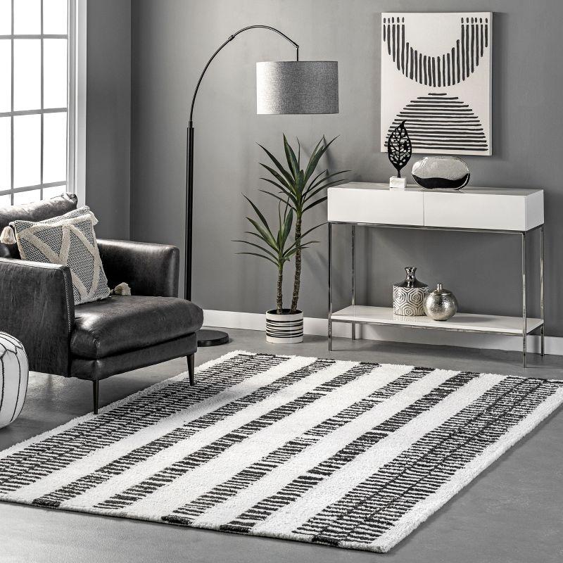 Handmade 8' x 10' Gray Stripe Tufted Synthetic Area Rug