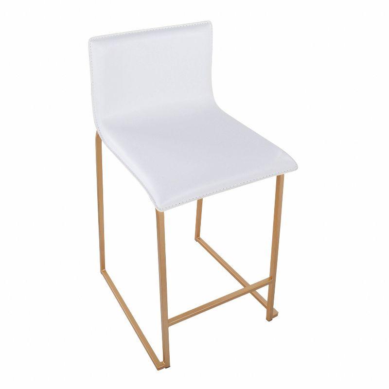Set of 2 26" Mara Contemporary Counter Height Barstools Gold/White: Faux Leather, Steel Base - LumiSource