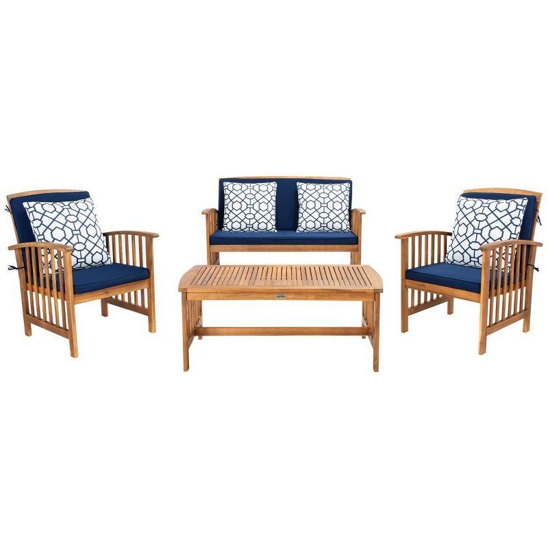 Rocklin Natural Acacia 4-Person Outdoor Conversation Set with Navy Cushions