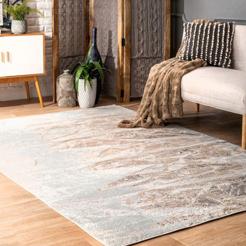 Reversible Silver Abstract 5' x 8' Synthetic Area Rug