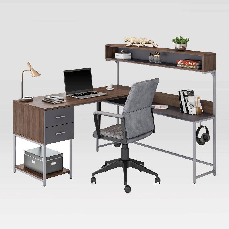 L Shape Desk with Hutch and Storage - Techni Mobili