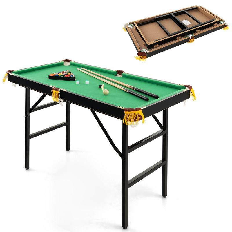 Costway 47" Folding Billiard Table Pool Game Table Indoor Kids w/ Cues Brush Chalk Green/Blue