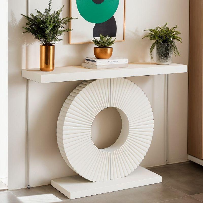 Resenkos Entryway Table, Console Sofa Table,Modern Console Table 40" Wood Sofa Table with Geometric Base,White