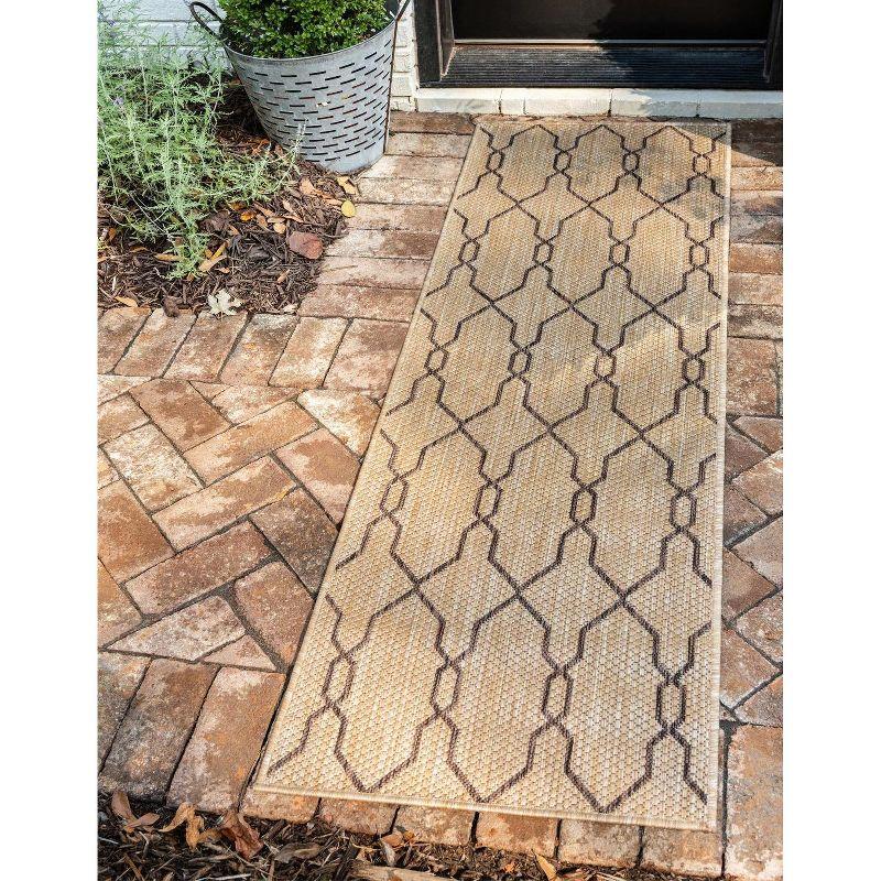 Coastal Charm Tan & Brown Trellis Synthetic Outdoor Runner