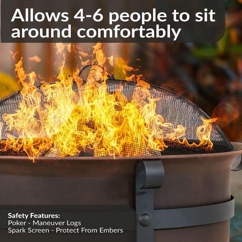 Sunnydaze Outdoor Camping or Backyard Large Round Cauldron Fire Pit Bowl with Log Poker and Spark Screen - 29"