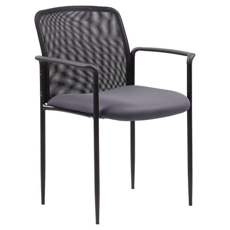 Contemporary Gray Mesh Stacking Guest Chair with Metal and Wood Accents