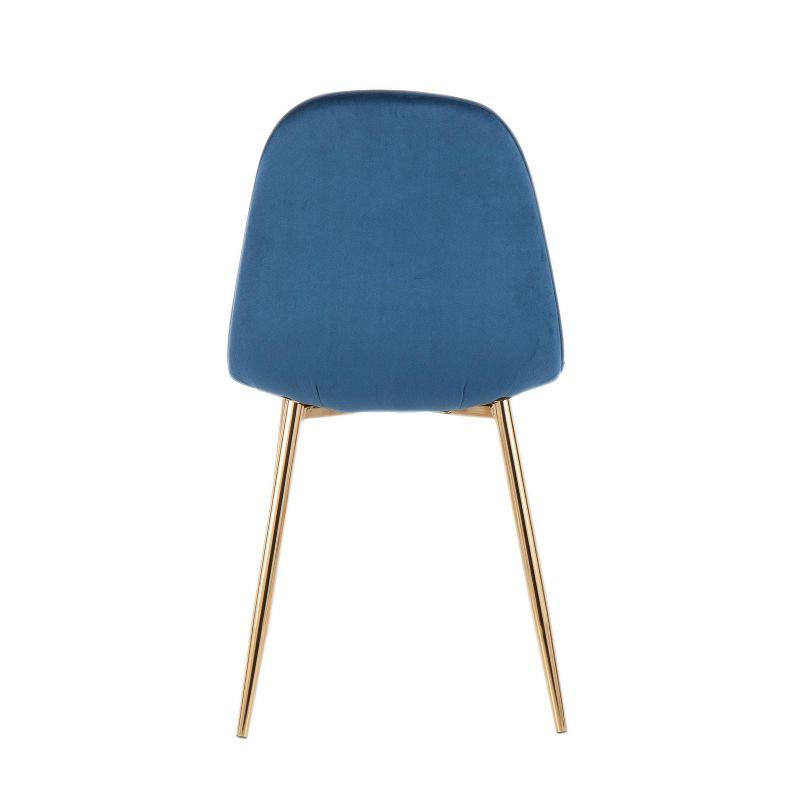 Set of 2 Pebble Contemporary Dining Chairs Gold/Blue - LumiSource: Velvet Upholstery, Chrome-Plated Finish, Metal Legs