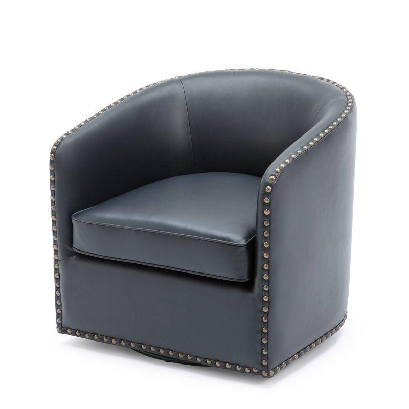 Comfort Pointe Tyler Swivel Arm Chair Midnight Blue: Upholstered, Nailhead Trim, Foam Filled, Wood Frame