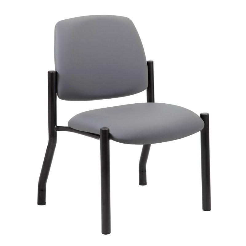 Armless Guest Chair Gray - Boss Office Products: Sturdy Mid Back, Antimicrobial Vinyl, 300 lbs Capacity