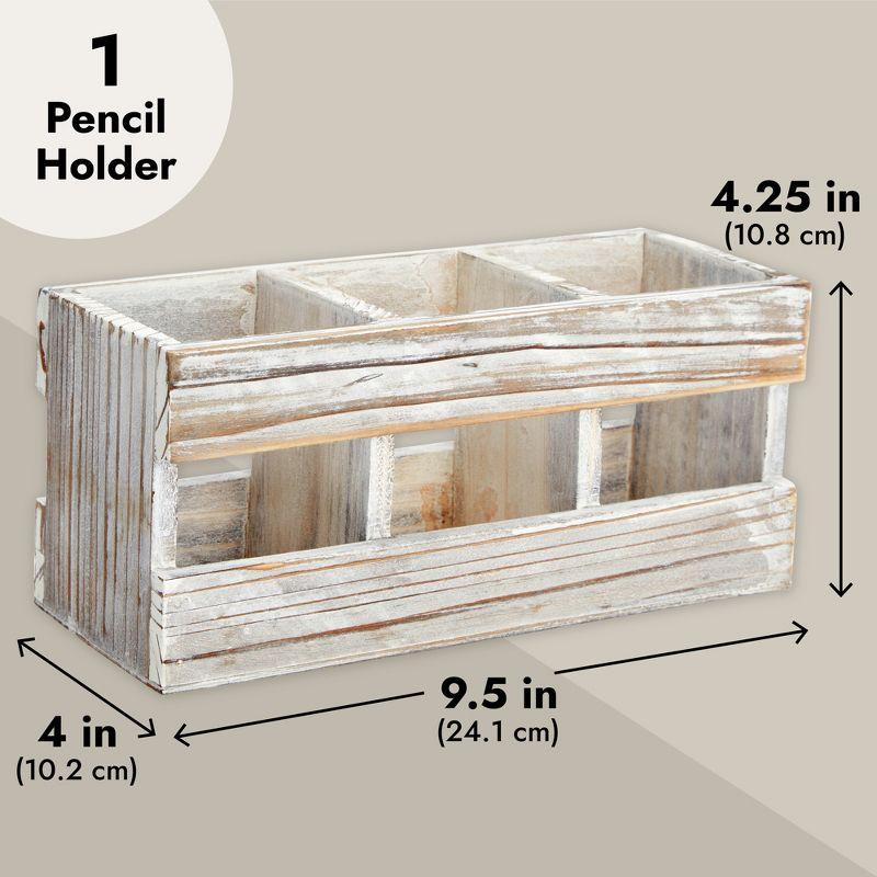 Juvale Rustic-Style Desk Pencil Holder with 3 Compartments - Farmhouse Decor and Wooden Organizer for Office Accessories