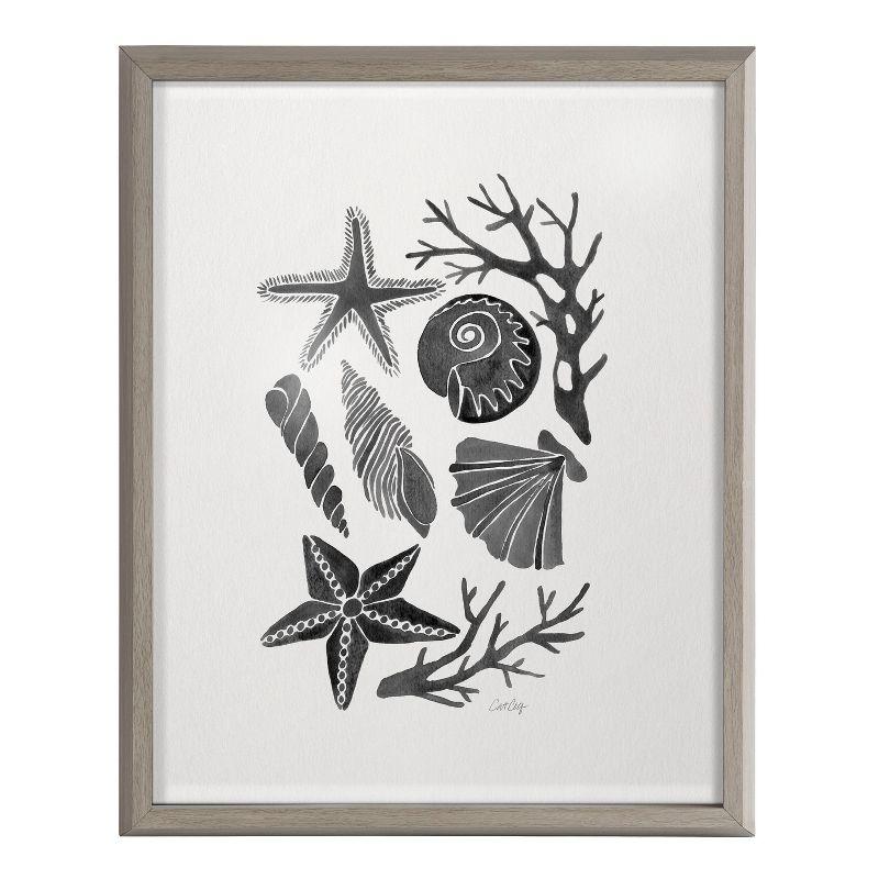 16" x 20" Blake Seashells Black by Cat Coquillette Framed Printed Glass Gray - Kate & Laurel All Things Decor