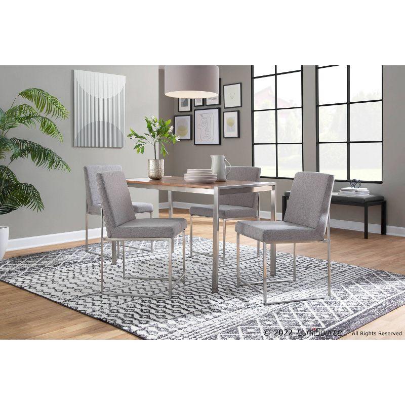 Set of 2 Highback Fuji Polyester/Stainless Steel Dining Chairs Light Gray - LumiSource: Upholstered, Spot Clean, Foam Filled