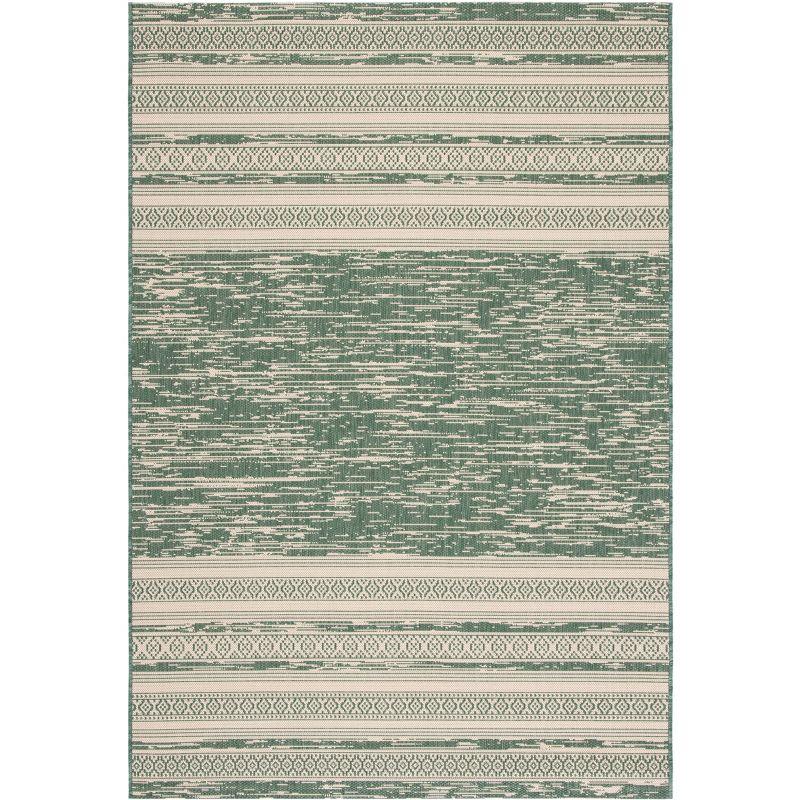 Courtyard Elegance 5' x 7' Dark Green & Beige Synthetic Area Rug