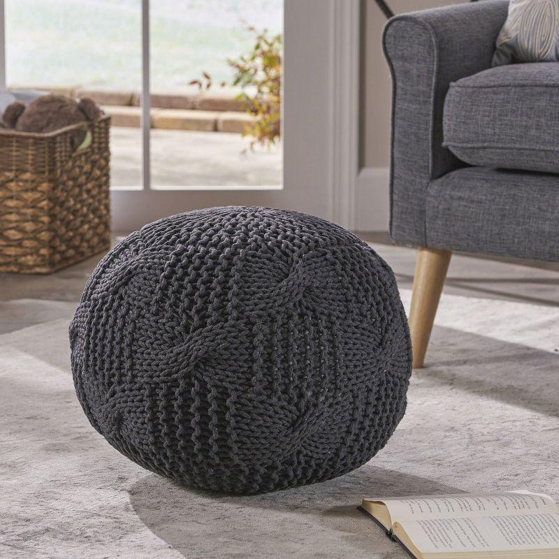 Anouk Knitted Cotton Pouf Dark Gray - Christopher Knight Home