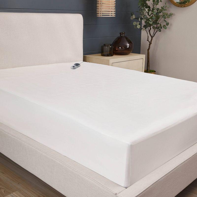 Sunbeam Twin Size White Heated Mattress Pad with Polyester Fill