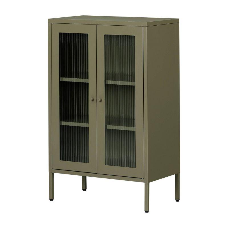 South Shore 40" Decorative Storage Cabinet Olive Green: Fluted Glass, Metal Frame, Wall Anchor